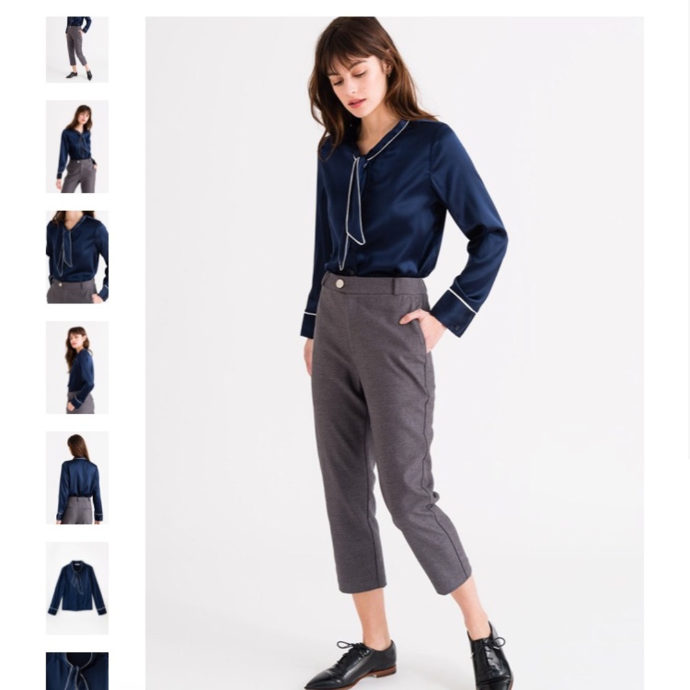 Petite studio Navy silk top